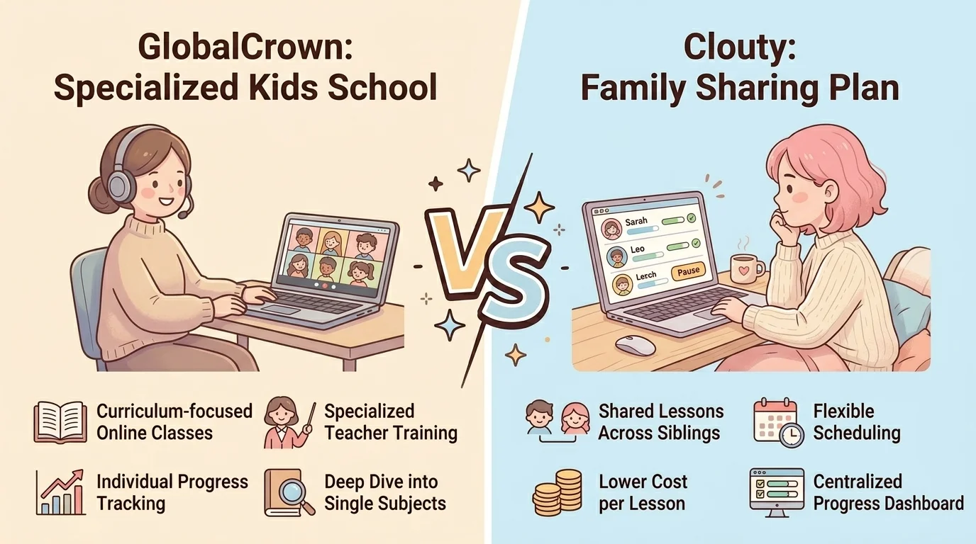 GLOBAL CROWN vs クラウティ｜子ども専門 vs 家族向けゲームレッスンを徹底比較【2026年版】