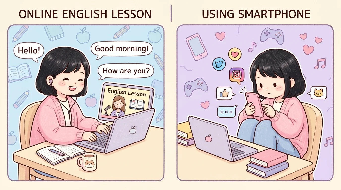 スマホとPCでのKimini英会話受講比較