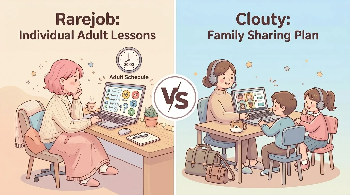 レアジョブ英会話 vs クラウティ｜料金・家族シェア・ゲーム要素を徹底比較【2026年版】